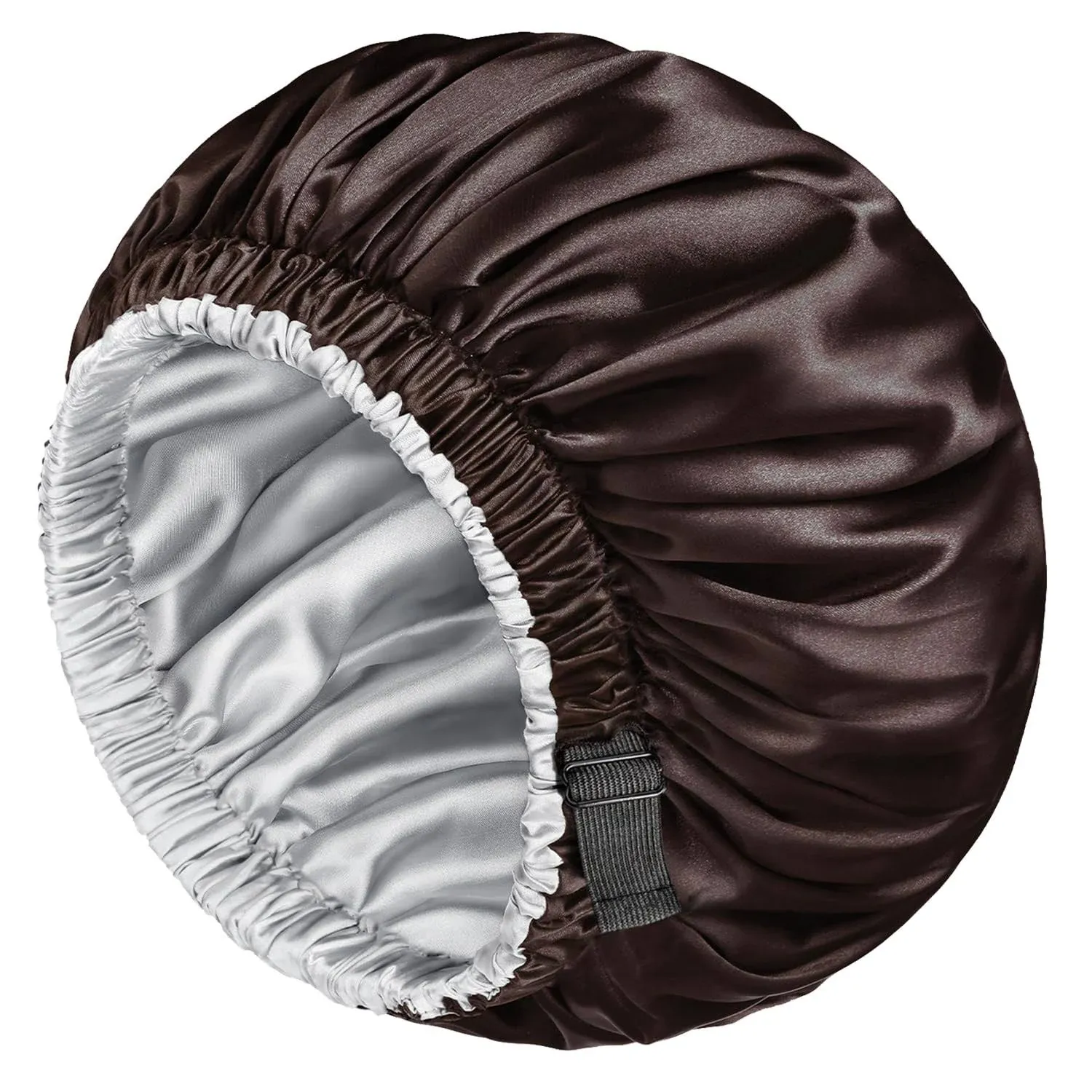 mikimini Satin Bonnet Pack of 2 for Men and Women, Reversible Double Layer Sleeping Silk Bonnet for Curly Hair Braids with Adjustable Widened Elastic Band Super Large Soft(XL, Chocolate/Silver)