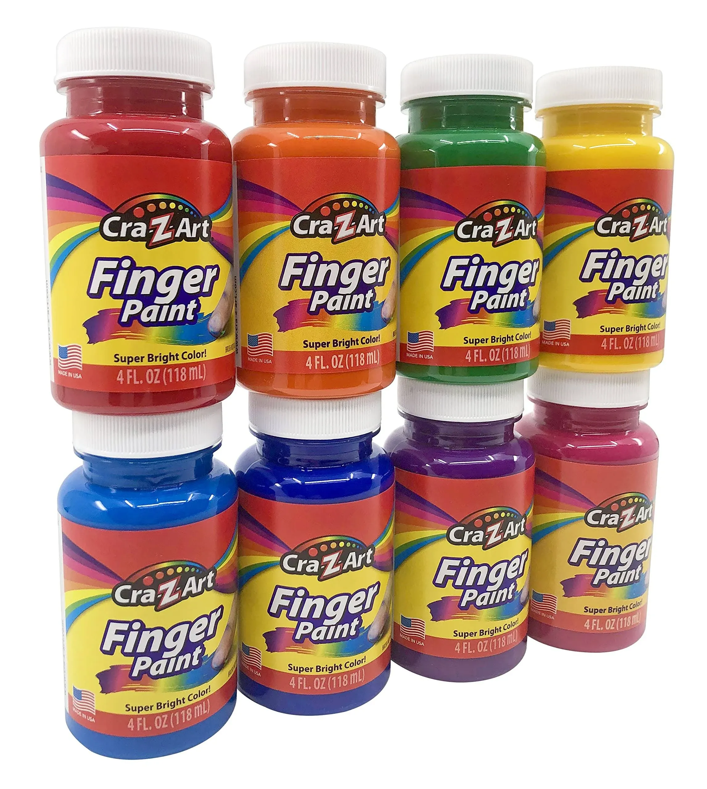  Washable Kids Finger Paint Bulk Pack 8ct, Assorted Colors 4oz Finger 4 ounce