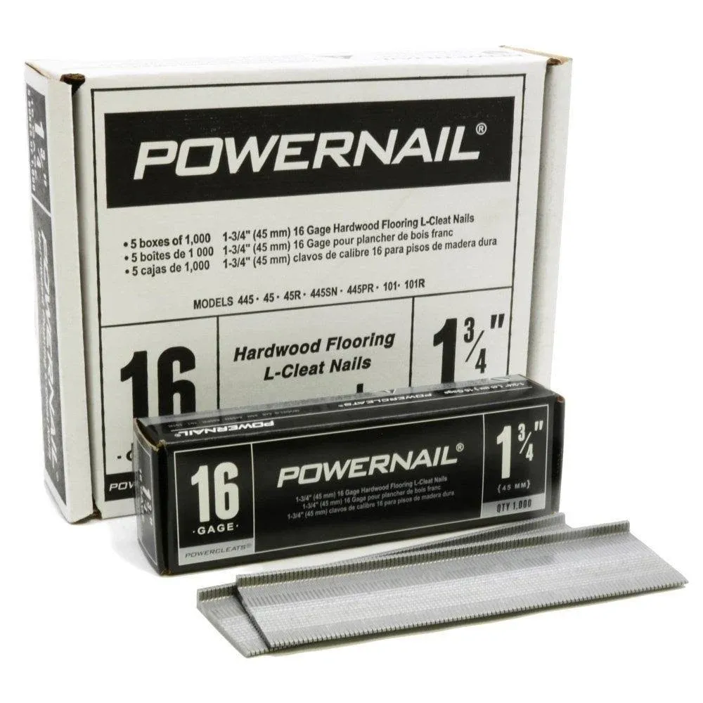 Powernail L175165 16 Gauge 1-3/4 Inch Length L-Cleat Nail for Hardwood Flooring (1 case of 5-1000ct boxes)