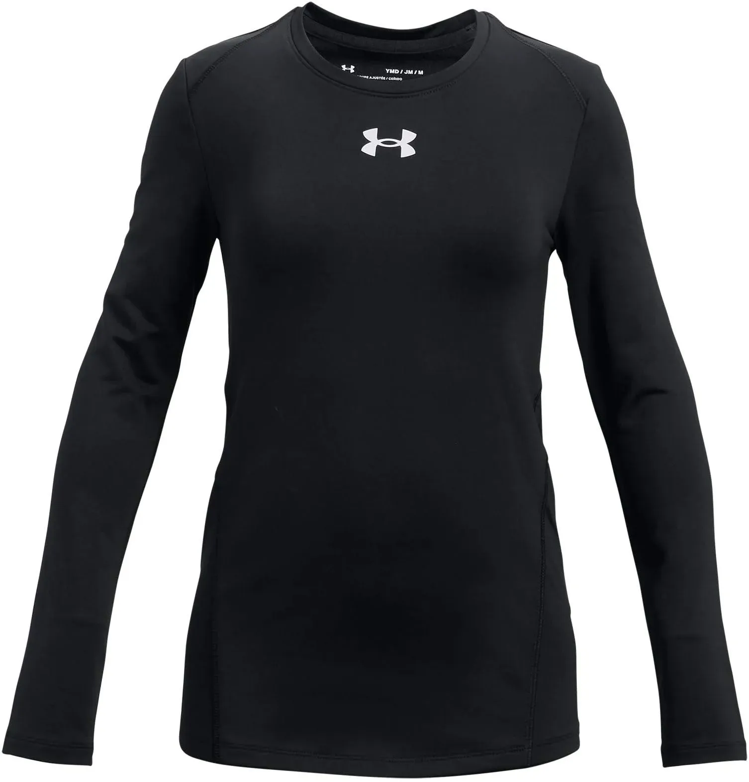 Under Armour Girls' ColdGear Long Sleeve Crew, Black/White, Size: XS