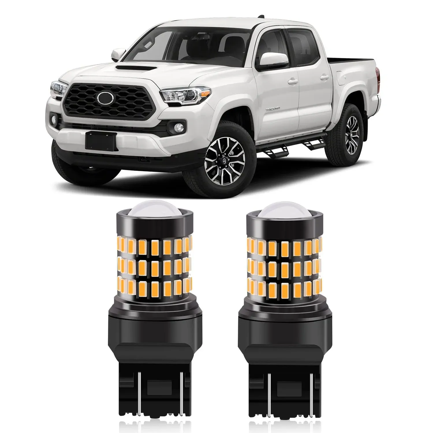 Amber Yellow 7443 7444 7440 T20 LED Bulbs with Projector Front/Rear Turn Signal Blinker Lights Compatible with 2016 2017 2018 2019 2020 2021 Toyota Tacoma, Pack of 2