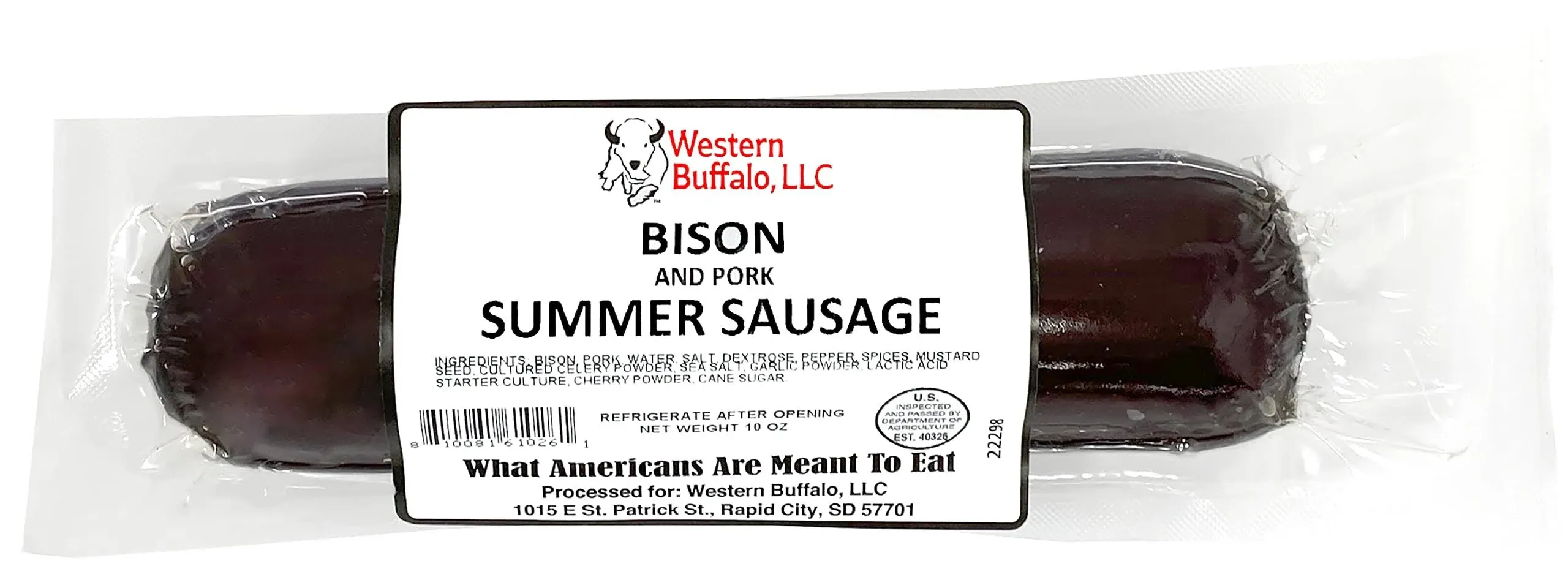 Bison and Pork Summer Sausage 10 Ounce – USA Raised Bison Meat Snack for Charcuterie, Ready to Eat – Low Carb Snack, Keto Friendly, Sugar-Free Snacks