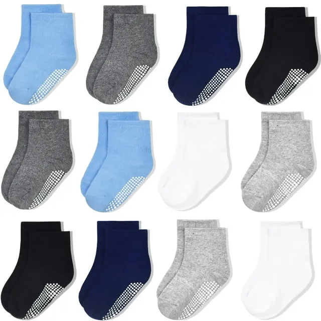 Toddler Boys Girls Non Slip Socks 12 Pairs Anti Skid Sticky Baby Socks Socks for Unisex 0-7 Years Little Kids Infants