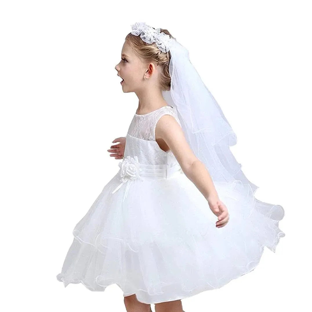 Flower Girls Veils Girls Veil Girls&#039; White Pearl Center Floral Crown First Ho...