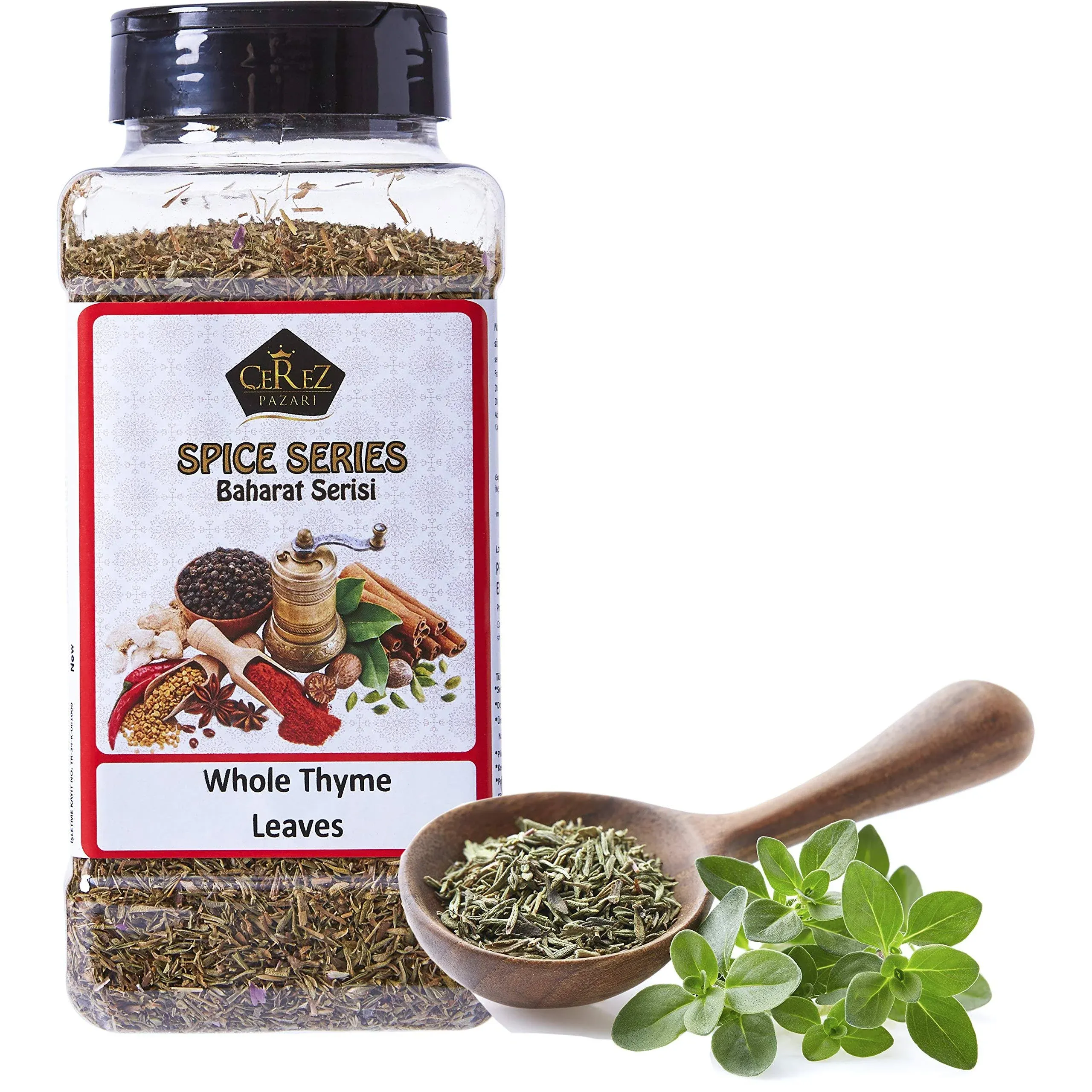 Cerez Pazari Dried Thyme Whole Leaves 6.35 oz Premium Grade,%100 Natural, Freshly Packed, Non-GMO, Gluten Free, No Preservatives