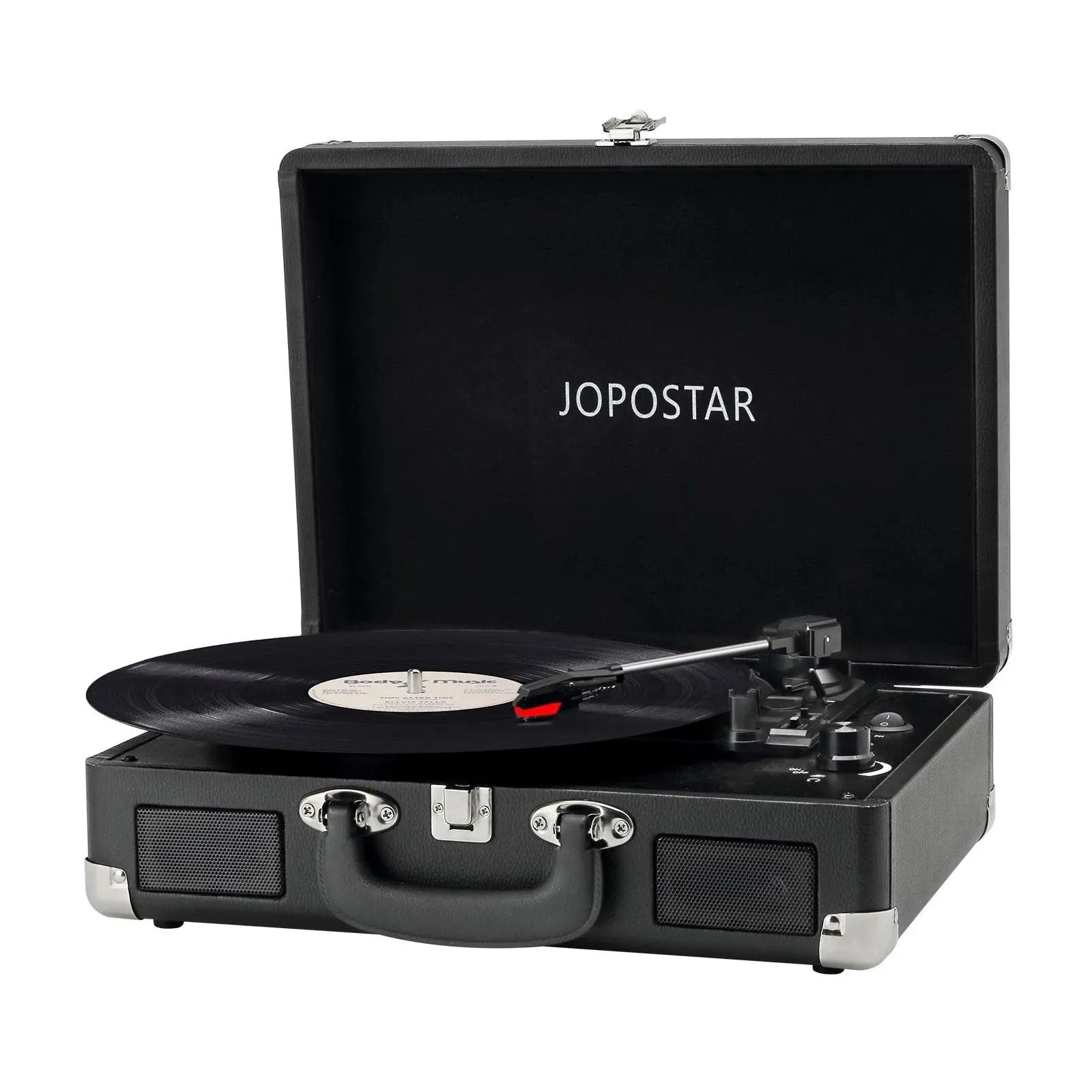 Vintage Vinyl Record Player - Portable 3-Speed Turntable with Bluetooth, Battery, and Stereo Speakers (Black)