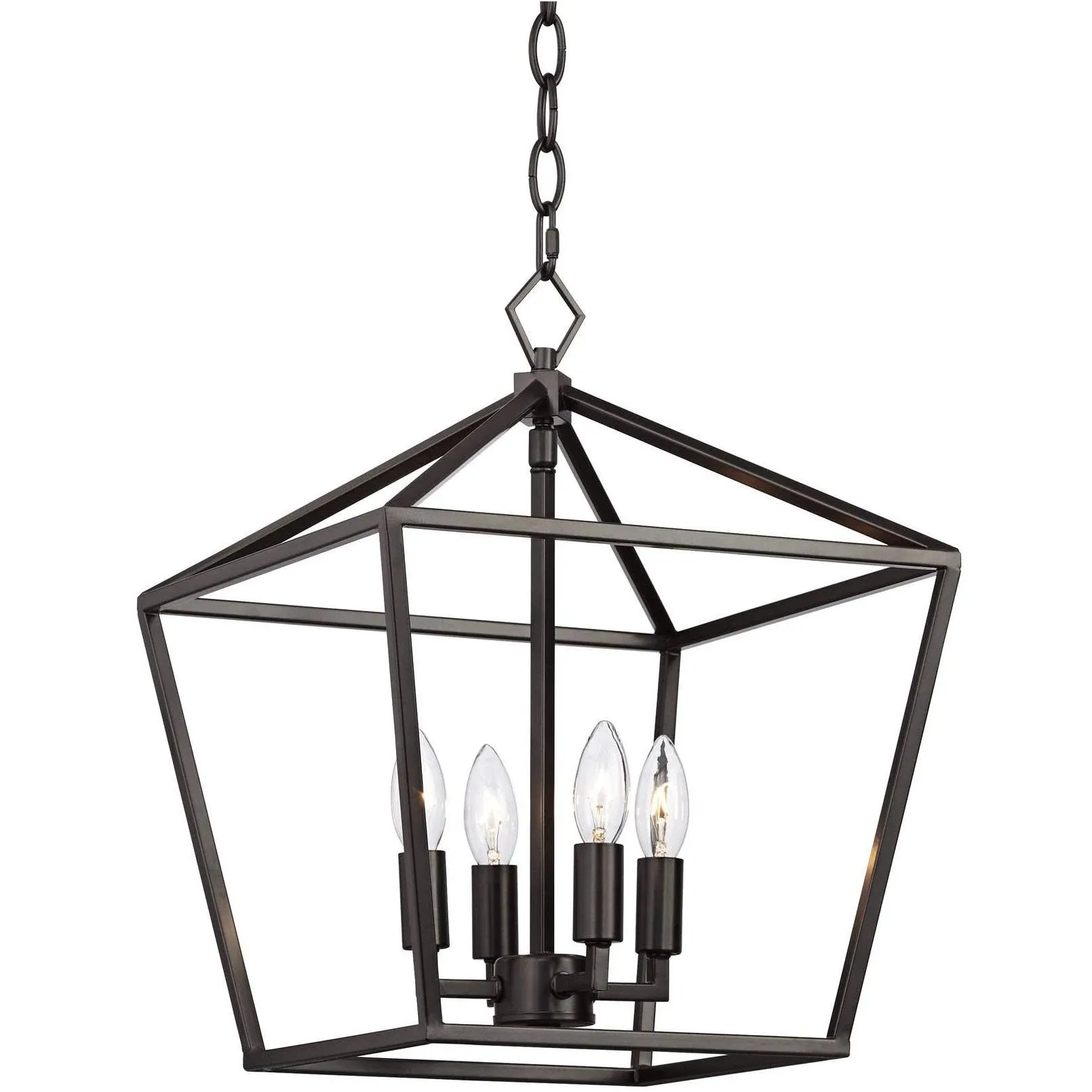 Franklin Iron Works Queluz Bronze Pendant Chandelier 13 inch Wide Industrial Rustic Geometric Cage 4-Light Fixture for Dining Room House Kitchen