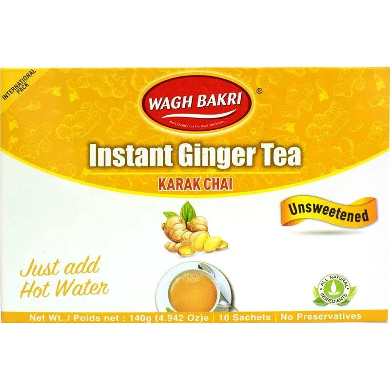 Wagh Bakri Instant Unsweetened Ginger Tea - 140g (4.94 Oz) - 10 Sachets