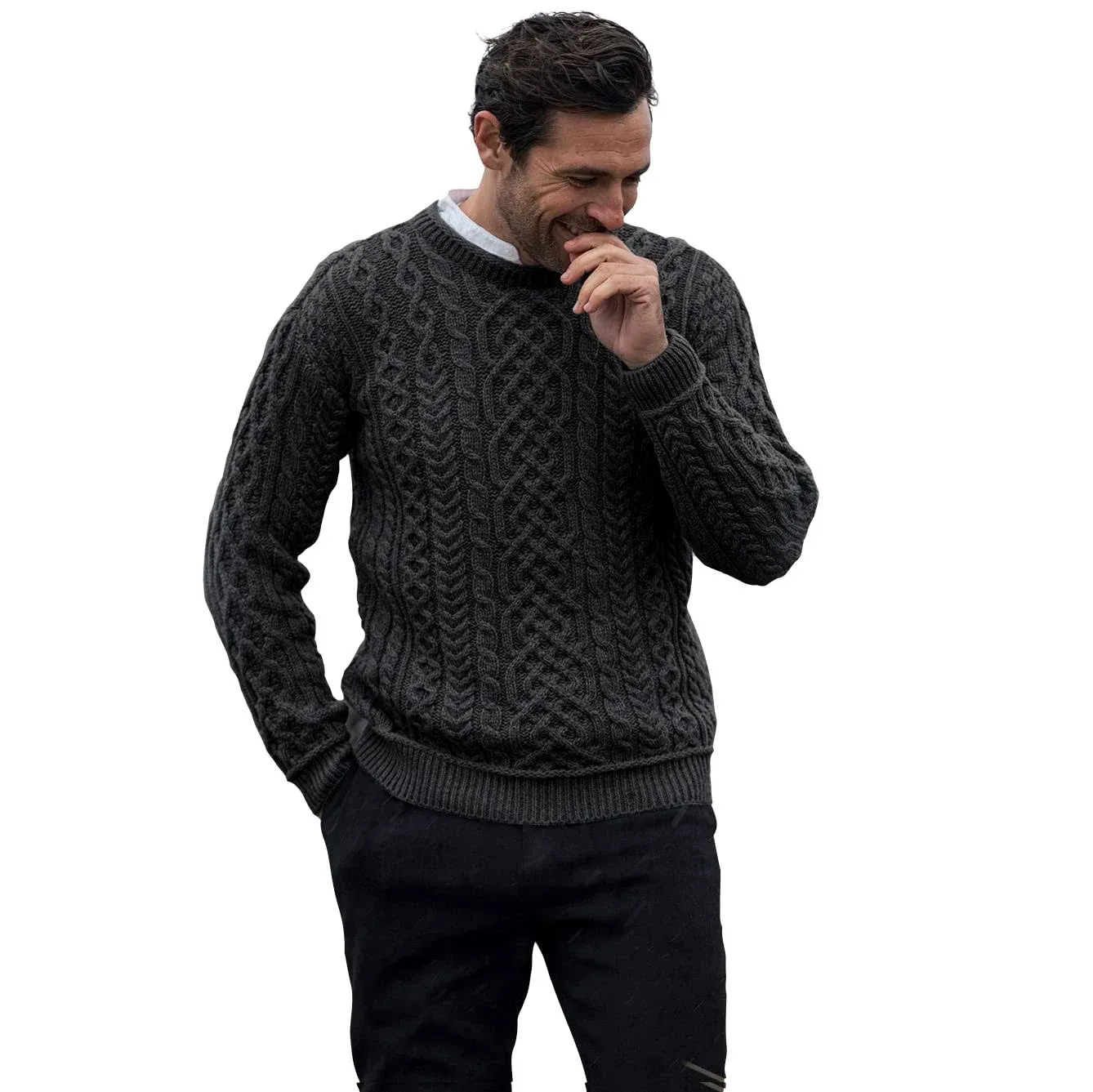 Aran Woollen Mills Men s Cable Knitted 100% Premium SuperSoft Merino Wool Sweater Fisherman Pullover Honeycomb Stitch Made in Ireland