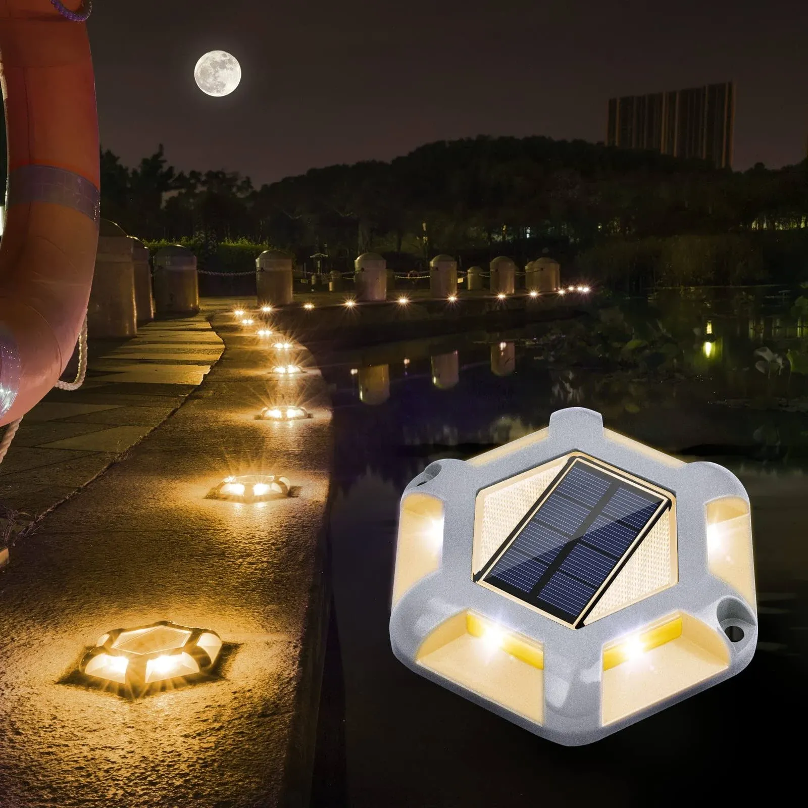 warm White+white2 Colors In 1 Solar Dock Lights Driveway Deck Lights 12pack Wa