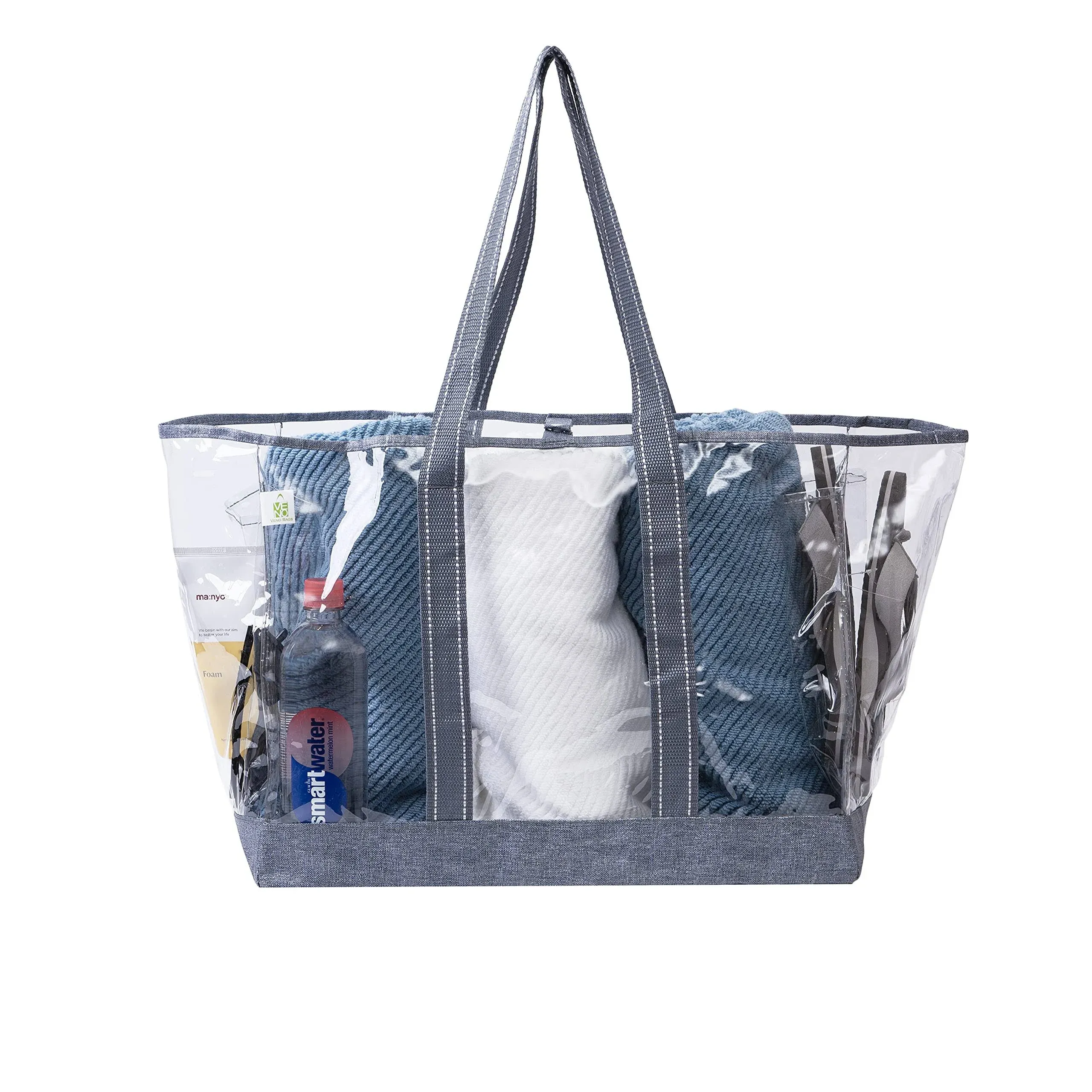 Beach Bag Clear PVC Tote Water Resistant Inside Pocket - Gray