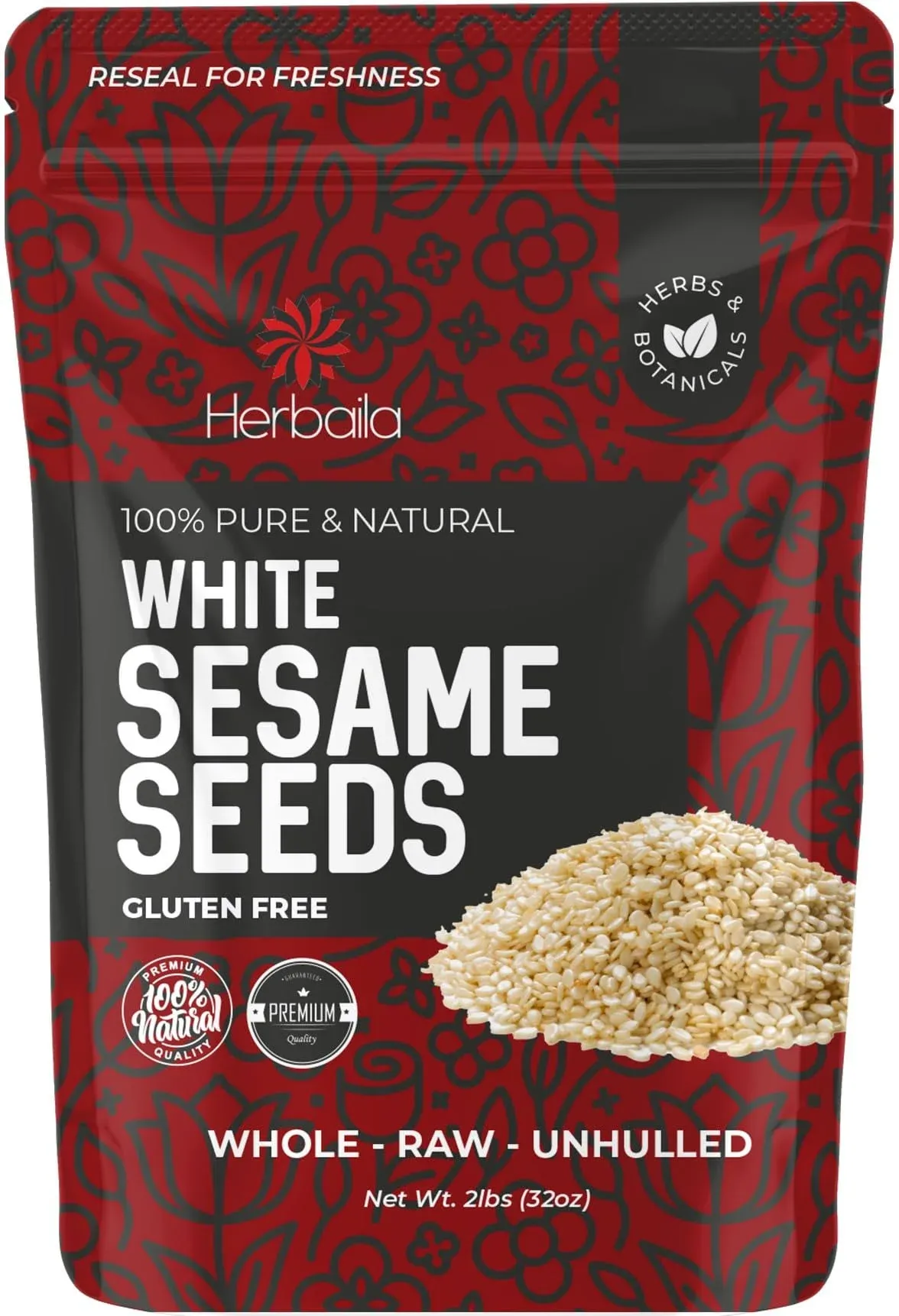 Sesame Seeds Bulk 2lbs - White Raw Sesame Seeds for Baking - Unhulled Sesame Seeds Bulk - Keto Friendly - Non GMO Seeds - Gluten Free - Grown in USA 32oz