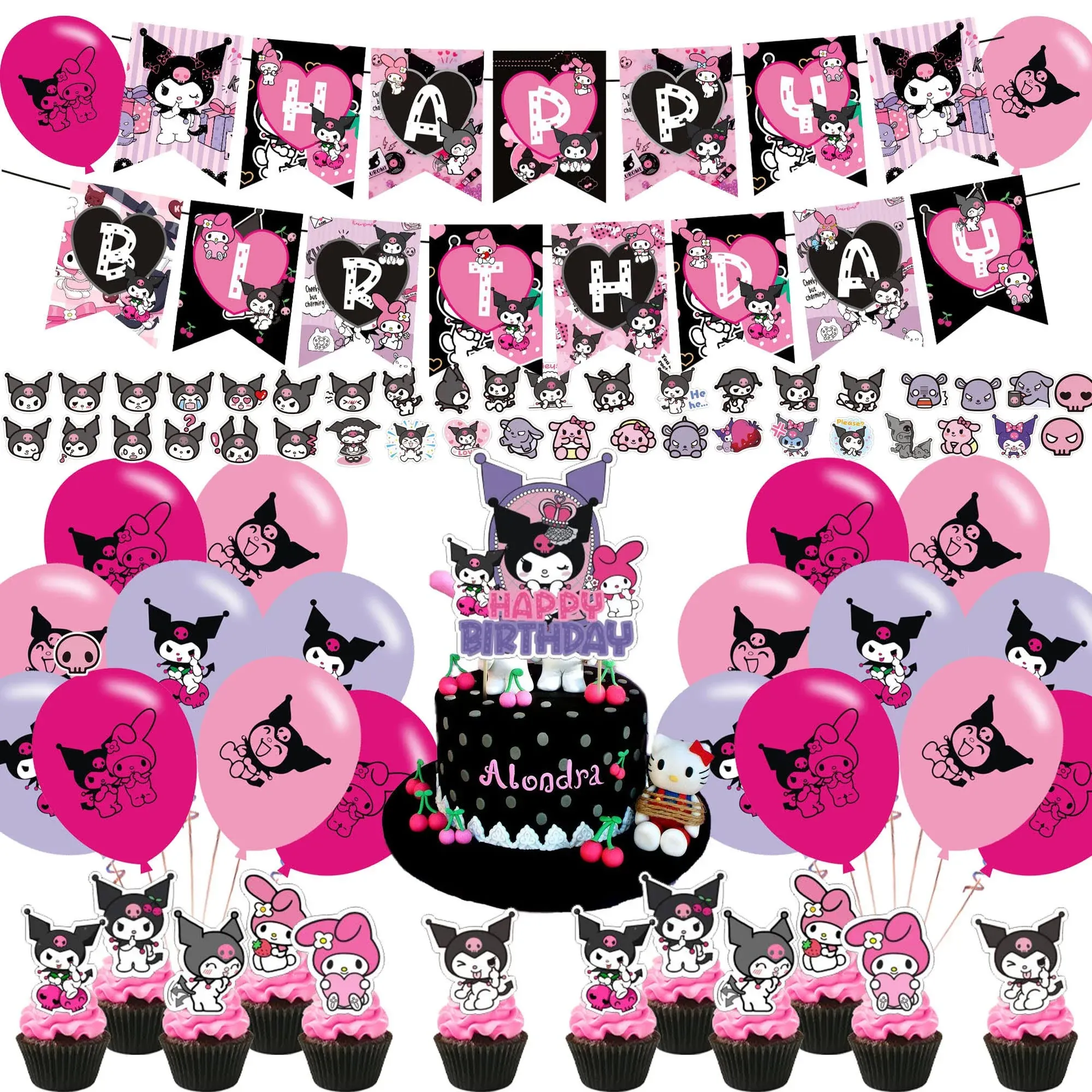 Kuromi Party Decorations,Birthday Party Supplies for Kuromi Party Supplies Includes Banner – Cake Topper