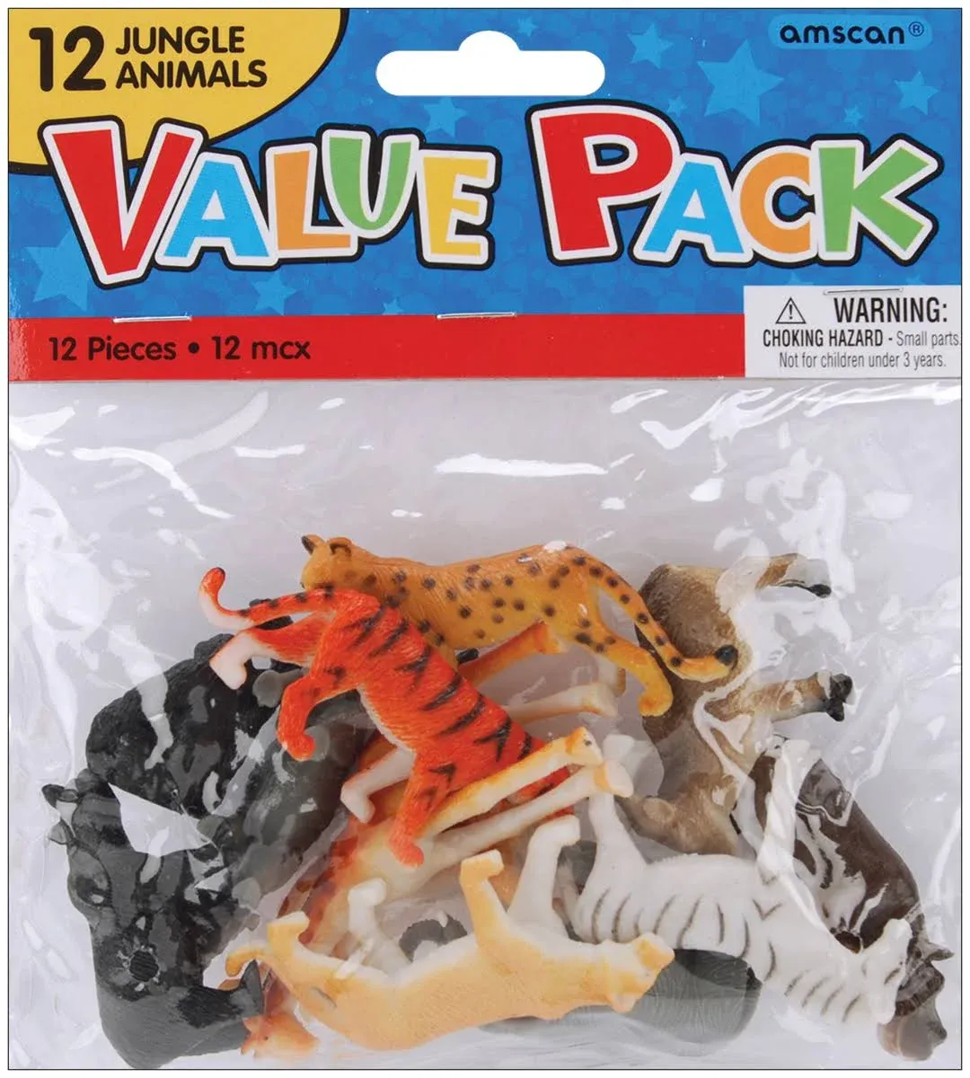 Jungle Animal Value Plastic Favors - 2" (12-Pack) - Perfect for Birthday and Theme Parties