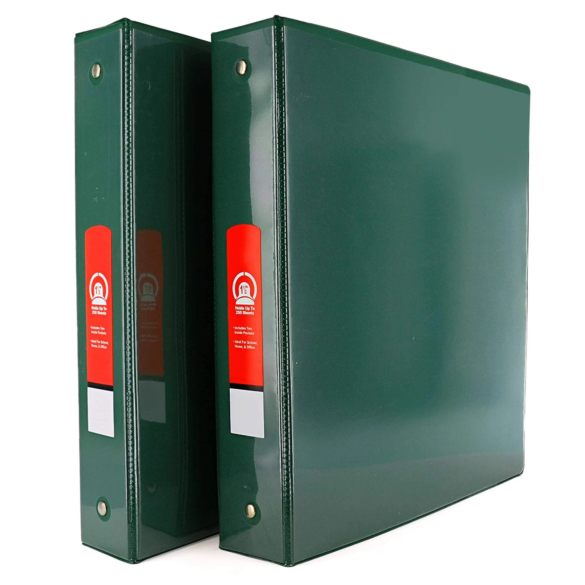 3-Ring View Binder with 2-Pockets - Available in Green - Great for School, Home, & Office - 1 1/2" (2-Pack) - by Emraw