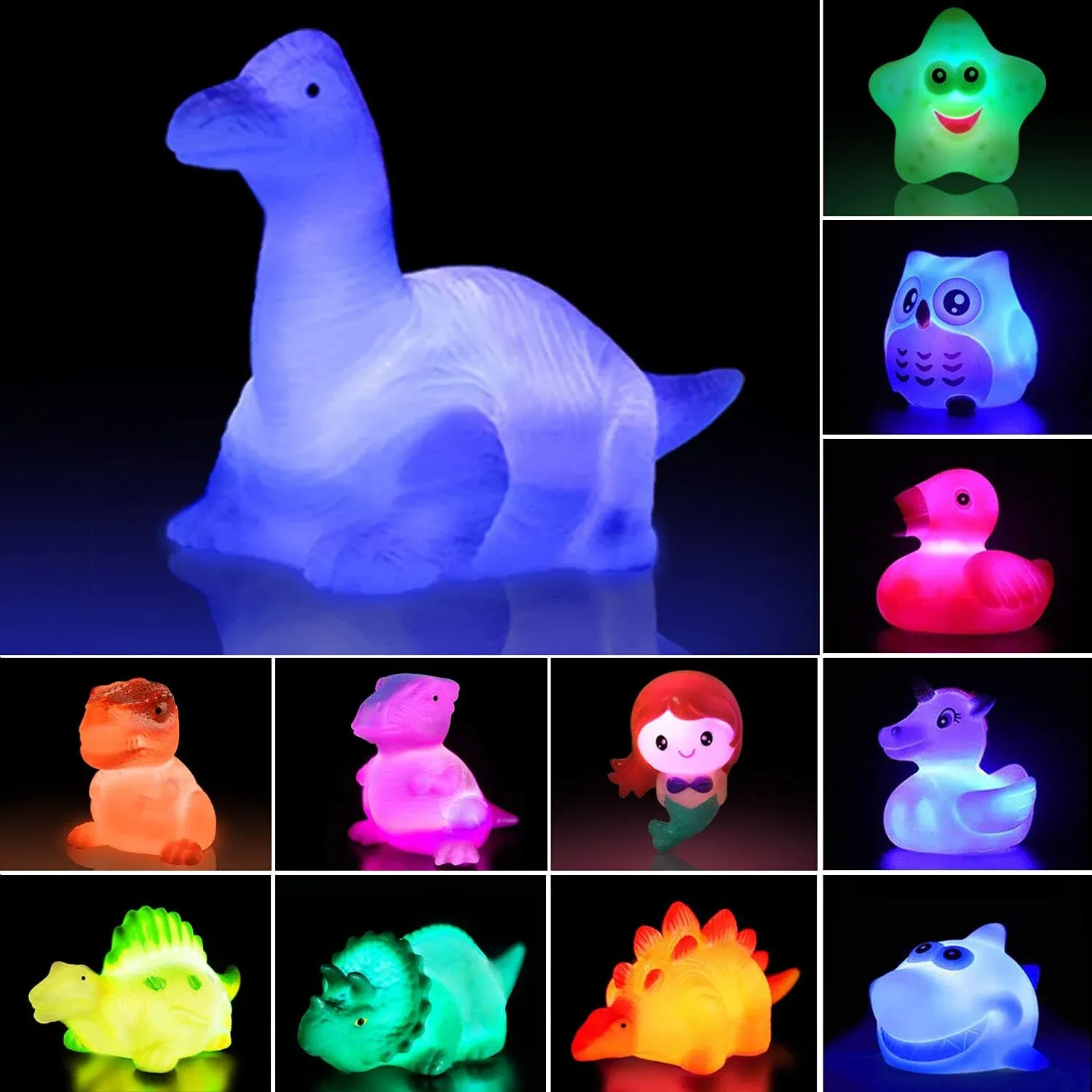 Jomyfant Baby Bath Toys, 12 Packs Light Up Floating Rubber Toys Flashing Color ...