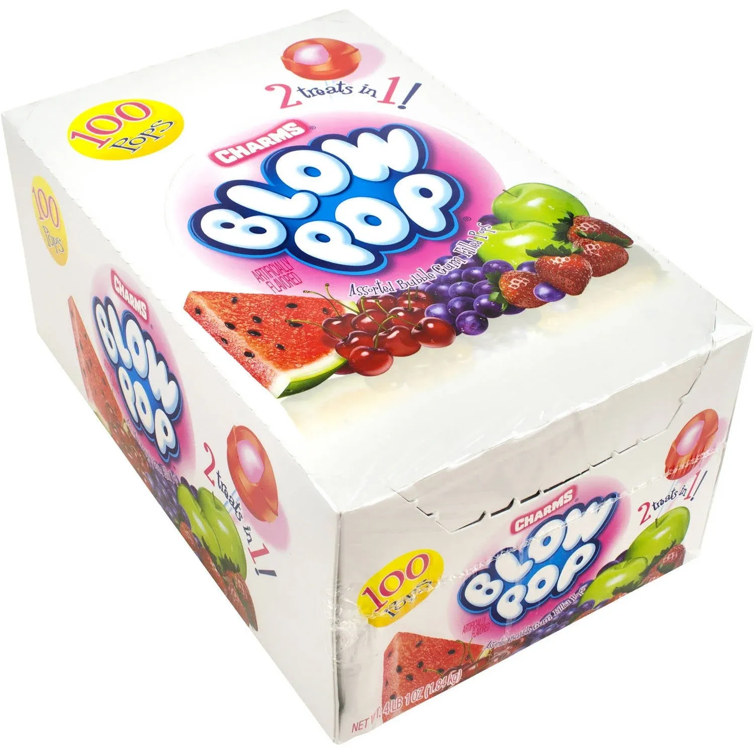 Charms Blow Pops Assorted Flavors Bubble Gum Filled Lollipops Candies 100-Ct Box