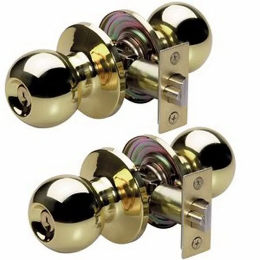 2 Lock Door Knob Handle Pull Pantry Bedroom Office House Polished Brass Keyed