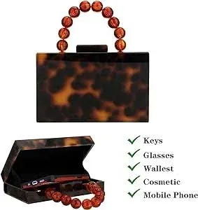 Acrylic Purses Evening Clutch Bag Marbling Handbags for Women Cross Body Bag with Pearl Chain Formal Wedding Prom Party