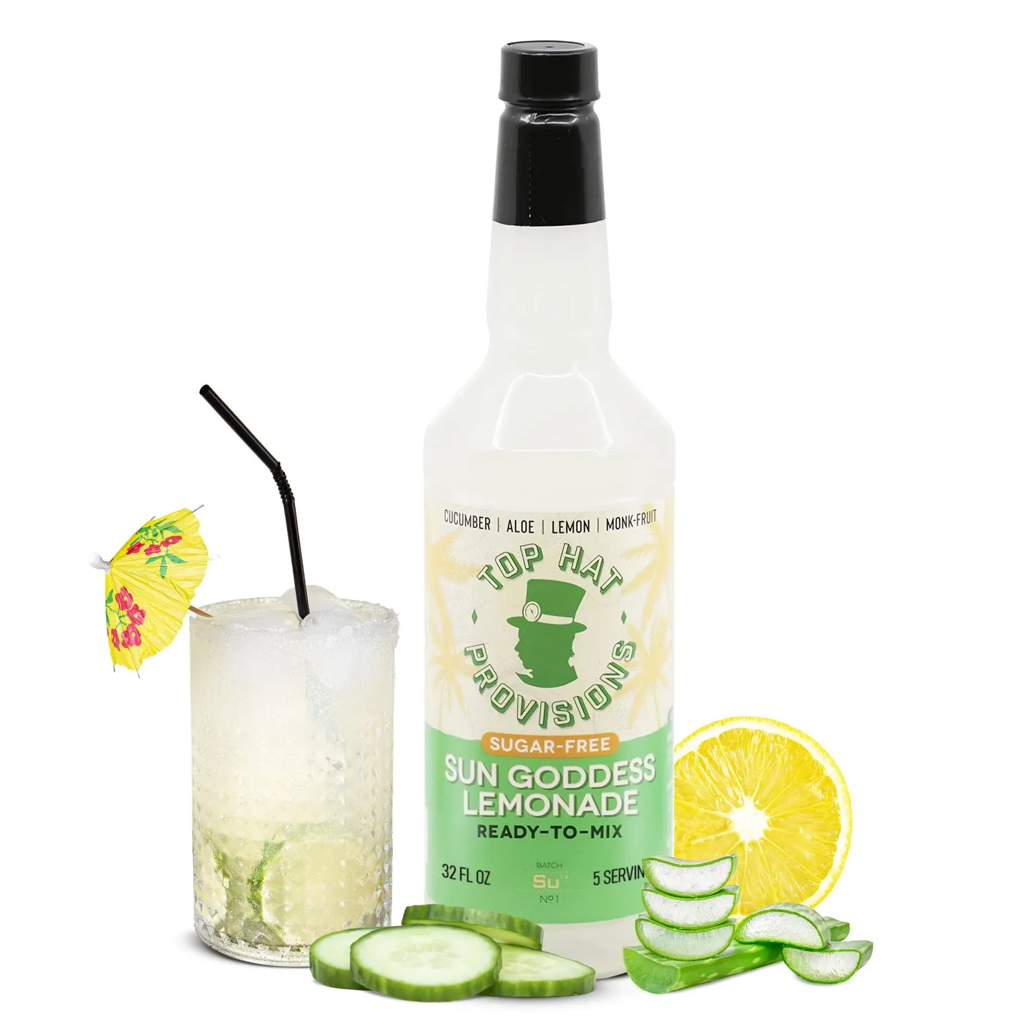 Top Hat Keto Sugar-Free Cucumber Lemonade Mix - 32oz bottle (Naturally sweetened with keto friendly / carb free / zero sugar Monk Fruit)