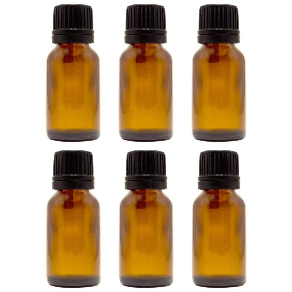 15 ml (1/2 fl oz) Amber Glass Bottle with Euro Dropper (6 Pack)