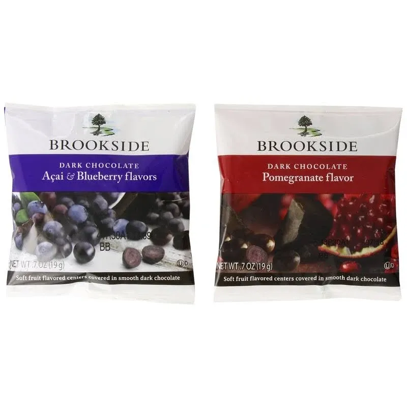 BROOKSIDE Dark Chocolate Candy Two Flavor Snack Pack, Pomegranate Flavor and Acai & Blueberry Flavors, 0.7 Ounce Package (30 Count)