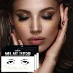 3Sheets Freckles Face Metallic Tattoo Sticker - Eye Gold Glitter Temporary Water Transfer Tattoo Professional Make Up Dancer Costume Parties for Women and Girls