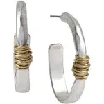 Medium Two-tone Wire-wrapped Oval Hoop Earrings In Silver