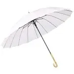 ThreeH Bamboo Stick Umbrella Auto Open Solid Color Fashionable and Simple 190T 16 Ribs,KS08 White