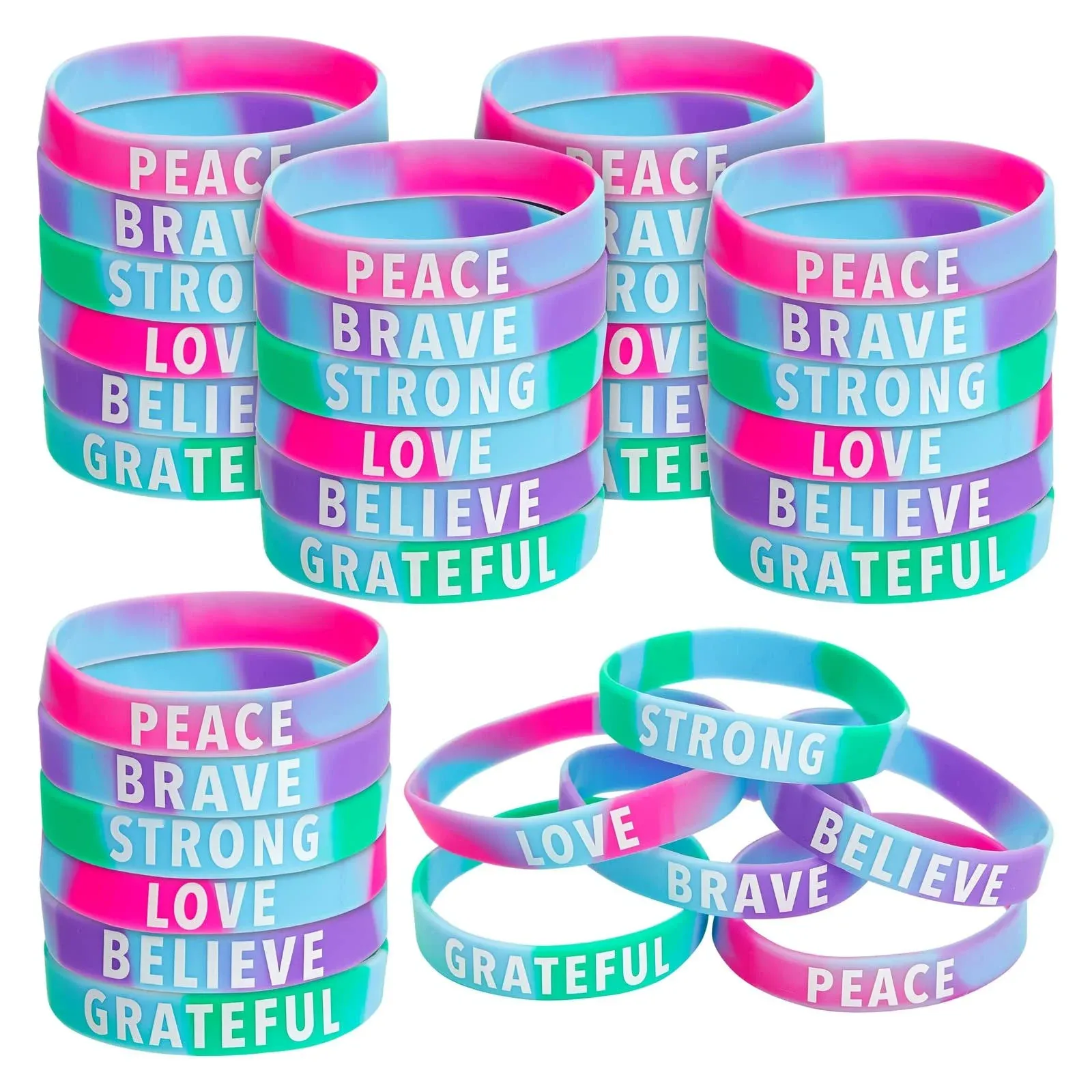 Juvale 36 Pack Inspirational Rubber Bracelets