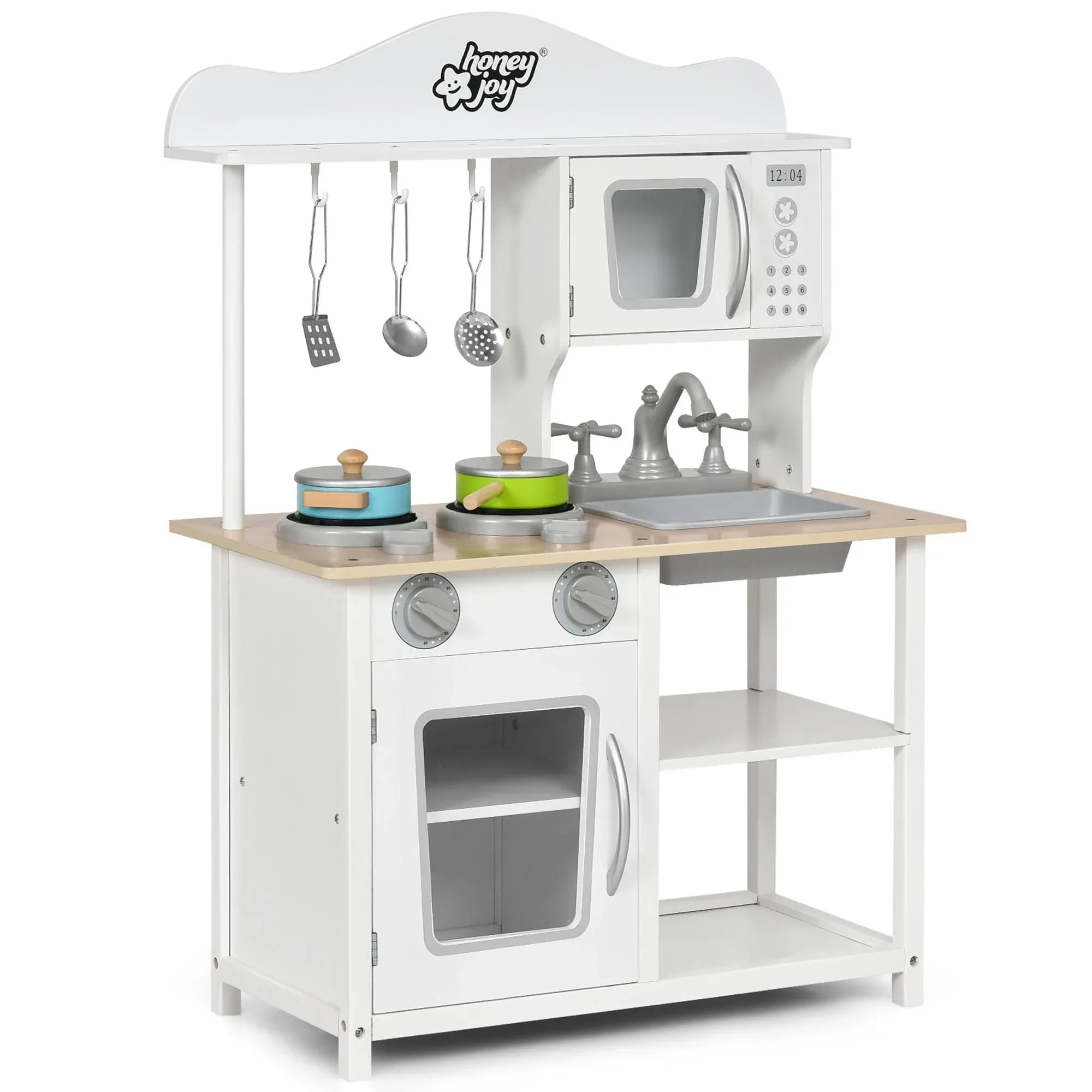 Costway Wooden Pretend Play Kitchen Set for Kids Toddlers with Accessories and Sink