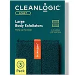 Cleanlogic Bath and Body Exfoliating Body Scrubber, Large Exfoliator Tool for Smooth and Softer Skin, Daily Skincare Routine, Assorted Colors, 3