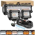 Nilight 12Inch 300W LED Light Bar 2PCS 4Inch 60W Light Pods Amber White Strobe