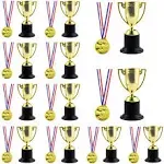 Twdrer 24PCS Mini Trophies and Awards Set,12Pcs 4 Inch Gold Plastic Trophy Cup a