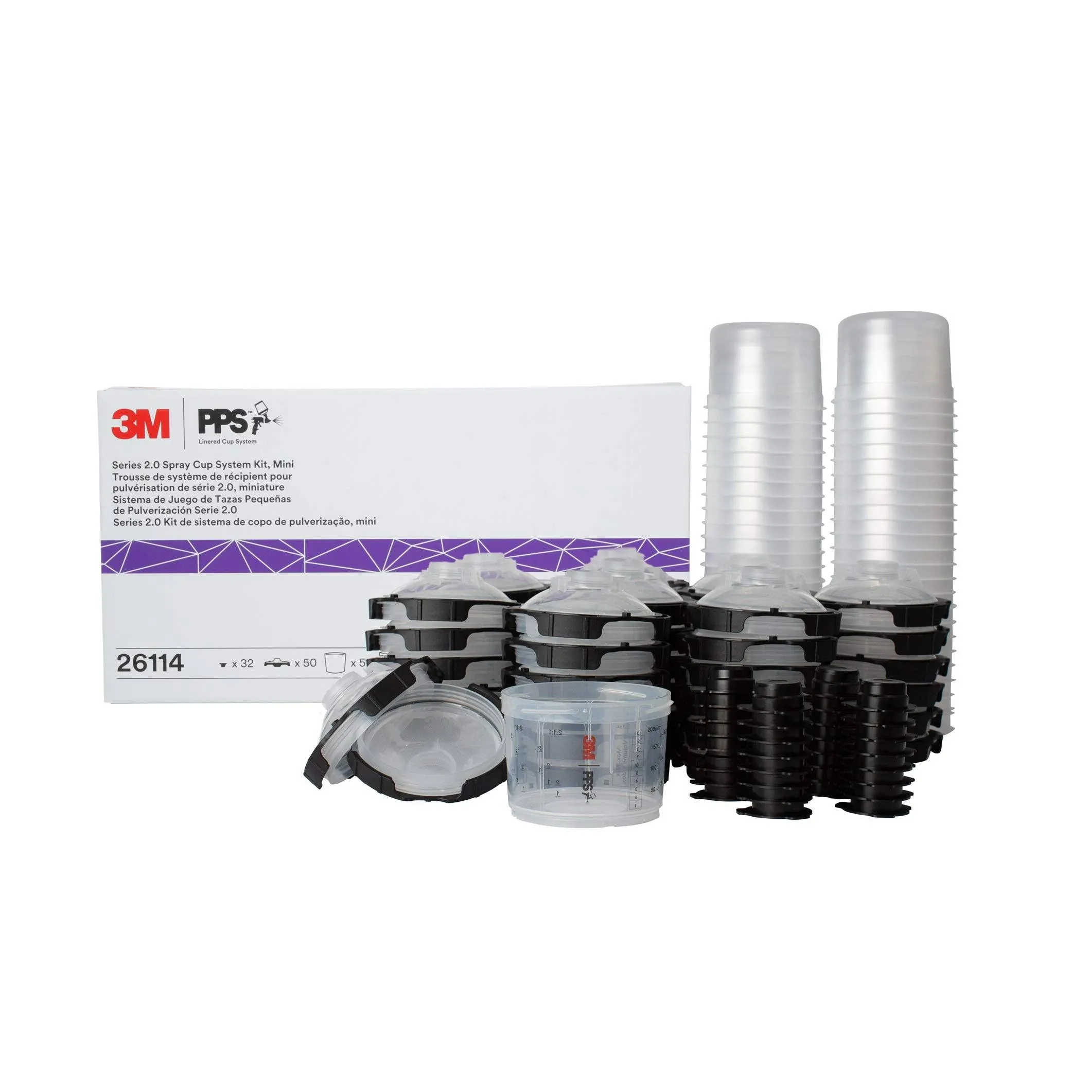 3M 26114 PPS Series 2.0 Spray Cup System Kit, Mini (6.8 fl oz, 200 ml) 200 Micron ...