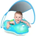 LAYCOL Baby Swimming Float Inflatable Baby Pool Float Ring Newest with Sun Protection Canopy,add Tail No Flip Over for Age of 3-36 Months