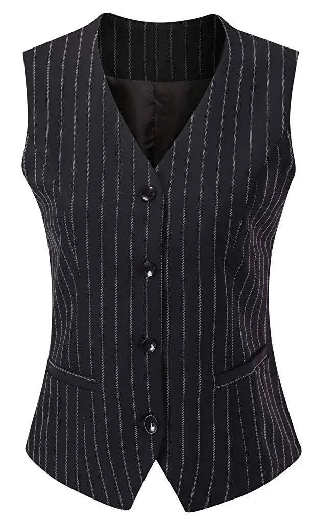 V VOCNI Women's Fully Lined 4 Button V-Neck Economy Dressy Suit Vest Waistcoat