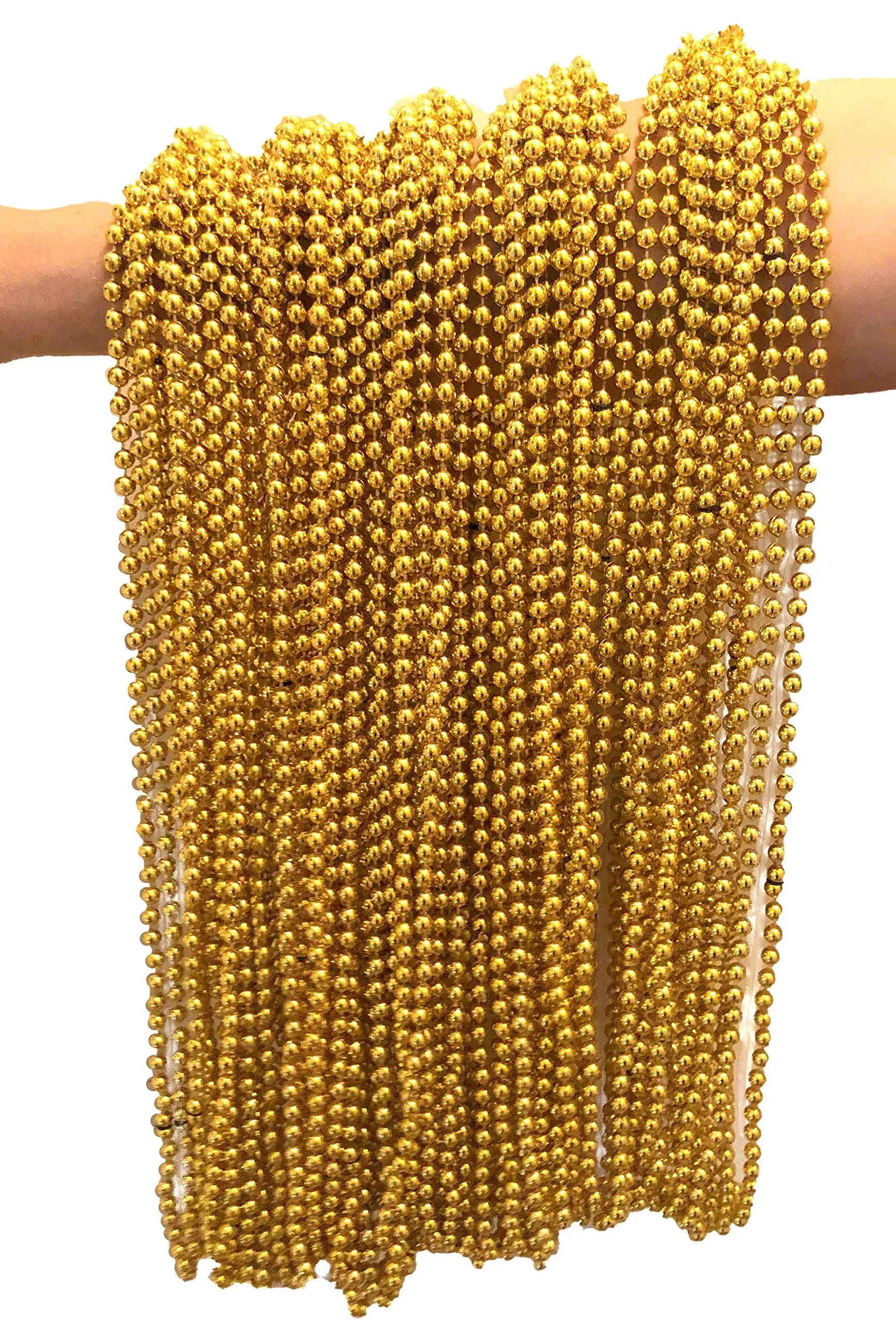 Festive Metallic Beaded Necklaces (144 Pack, GOLD)