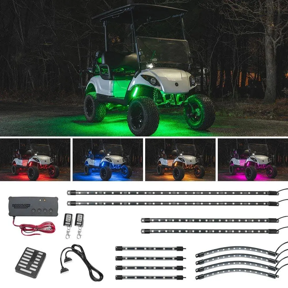 LEDGlow 12pc Million Color LED 36/48/72V Electric Golf Cart Underglow Light Kit