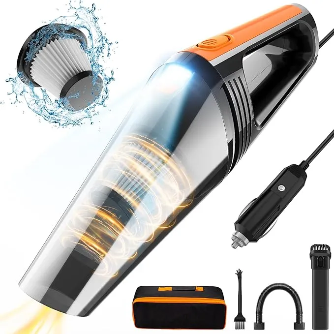 Car Vacuum, Portable Car Vacuum Cleaner High Power 8000Pa, Small 12V Handheld Vacuum with LED Light,16.4Ft Corded, Car Accessories Kit of Car Interior with Wet or Dry for Men/Women