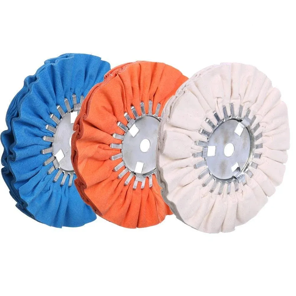 Airway Buffing Wheel Kit 3 Piece kit (1 pcs White & 1 pcs Orange & 1 pcs Blue) 8" in Diameter 5/8" in Arbor Hole 16 Ply for Angle Grinder 3 Pcs