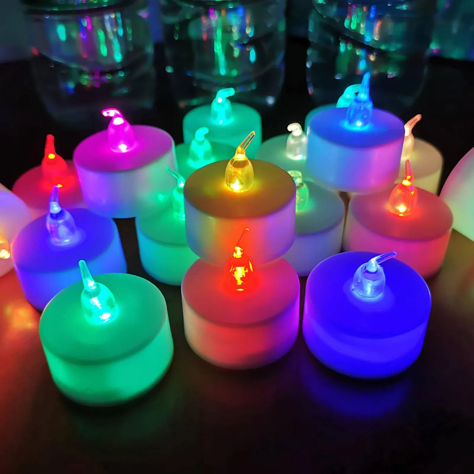 LANKER 24 Pack Flameless LED Tea Lights Candles - Flickering Red Battery Operated ...