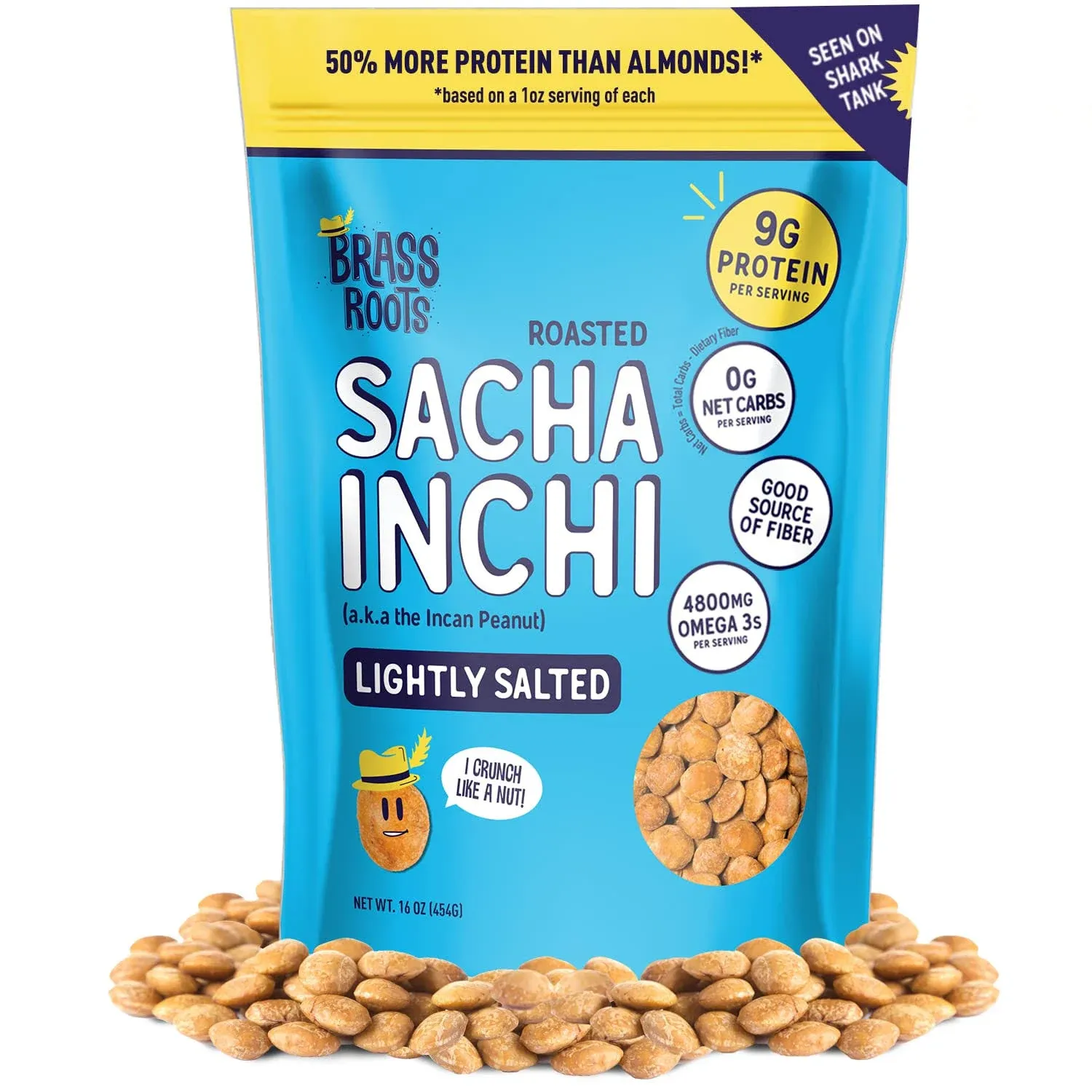 Brass Roots Organic Roasted Sacha Inchi Seeds, Lightly Salted | Keto, Paleo, Allergen Free, Low Fodmap (12 oz, Pack of 1), Seen on Shark Tank