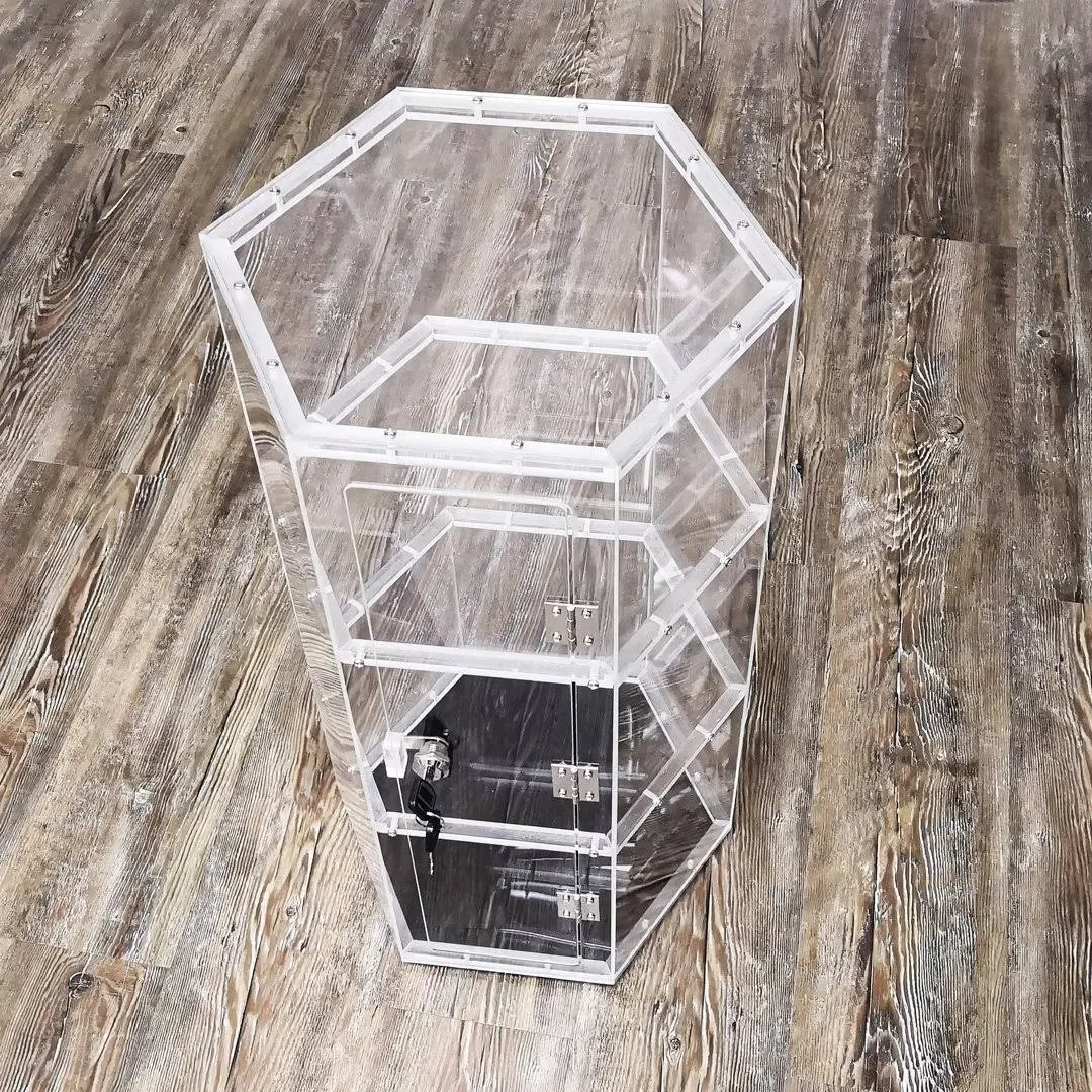 Clear Cabinet Plexiglass Acrylic Spin Display Showcase Jewewlry, Collectible