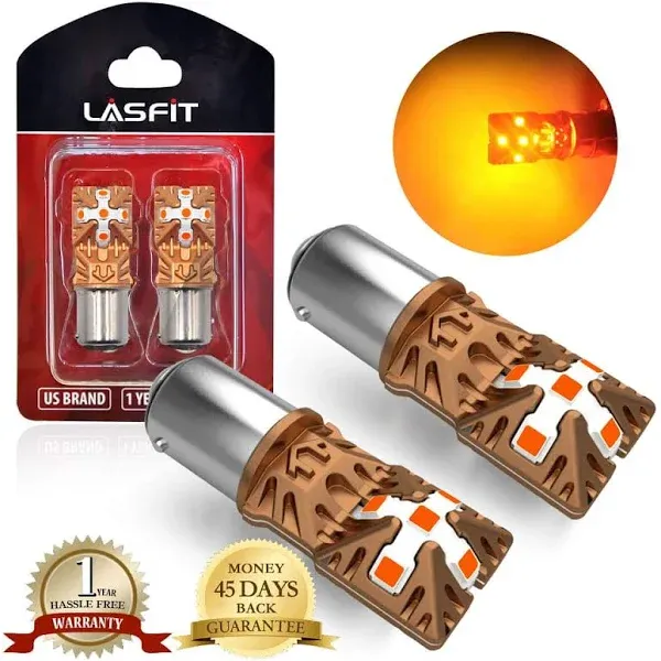 LASFIT 1156 1141 7506 BA15S P21W 1073 LED Bulbs Polarity Free, Super Bright High Power LED Lights, Use for Turn Signal Blinker Light, Amber Yellow (Pack of 2)