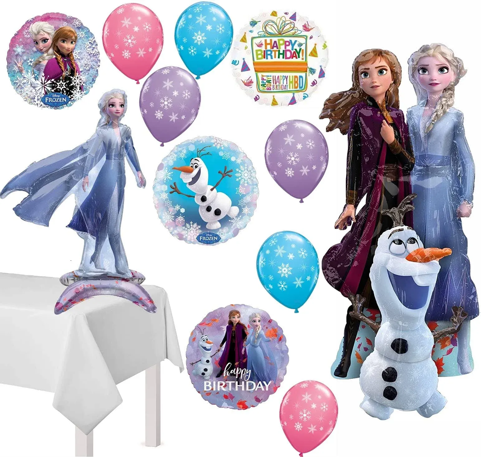 Frozen Party Supplies Elsa Table Topper and Elsa Anna Olaf 58 Inch Airwalker Birthday Balloon Bouquet Decorations