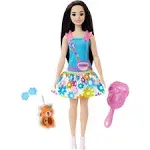 My First Barbie Doll for Preschoolers, Renee Doll with Black Hair, Squirrel and Accessories