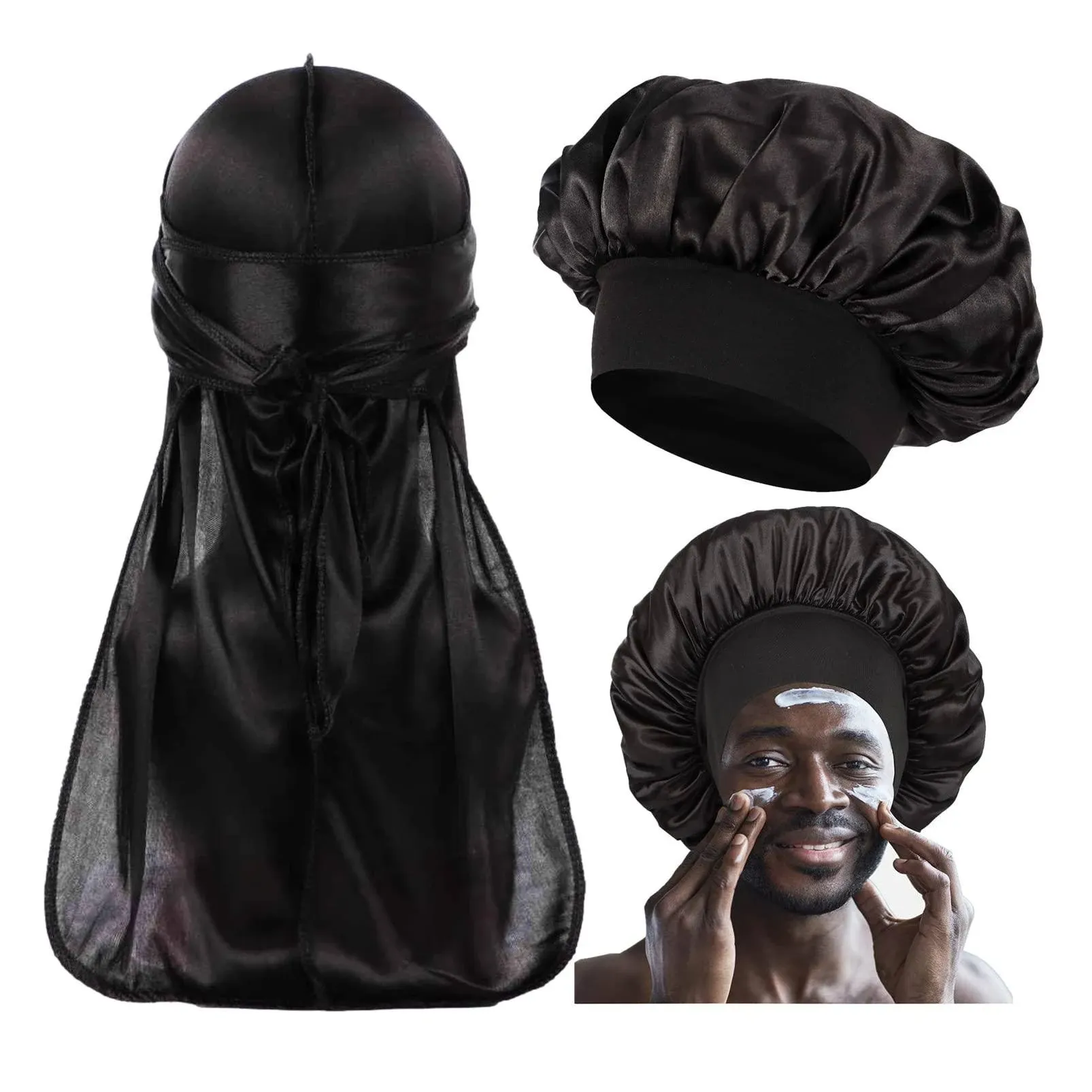 Himoswis Bonnet for Men Curly Hair,Silk Bonnet for Men for Sleeping,Matching Durag and Bonnets Set for Couples,Mens Bonnet Pack A