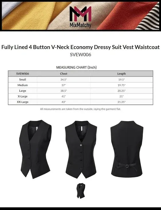 MixMatchy Women s Fully Lined 4 Button V-Neck Economy Dressy Suit Vest Waistcoat