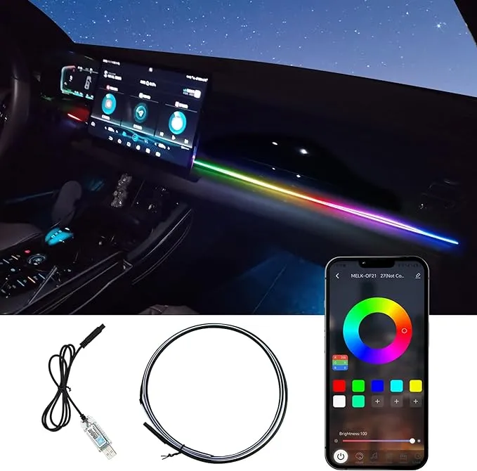 YIJINSHENG Car LED Lights Interior Dreamcolor RGB Ambient Lighting USB LED Strip Lights for Cars App Wireless Music Sync Rhythm Neon Light for Center